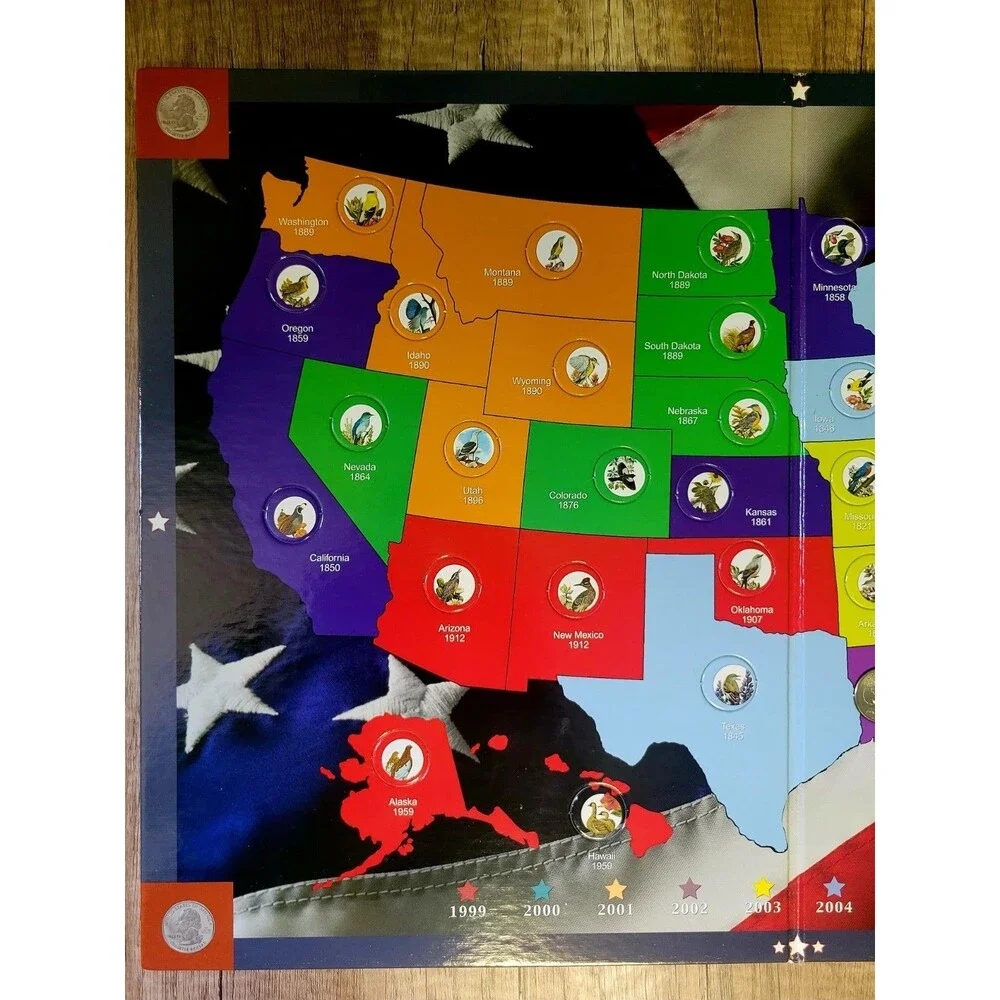 H.E. Harris & Co. State Series Quarters Collectors Map + Partial Set (14 of 50)